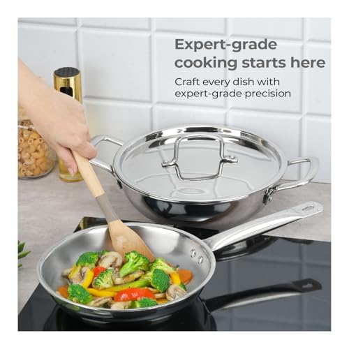 Lifelong Triply 3 Piece Cookware Set|24cm Fry Pan (1.5L) & 24cm Triply Kadhai (2.5L) with Lids | Stainless Steel Handles,Even Heat Distribution| Induction & Gas Stove Compatible,2 Count (LLTPDKFP24) - Image 4