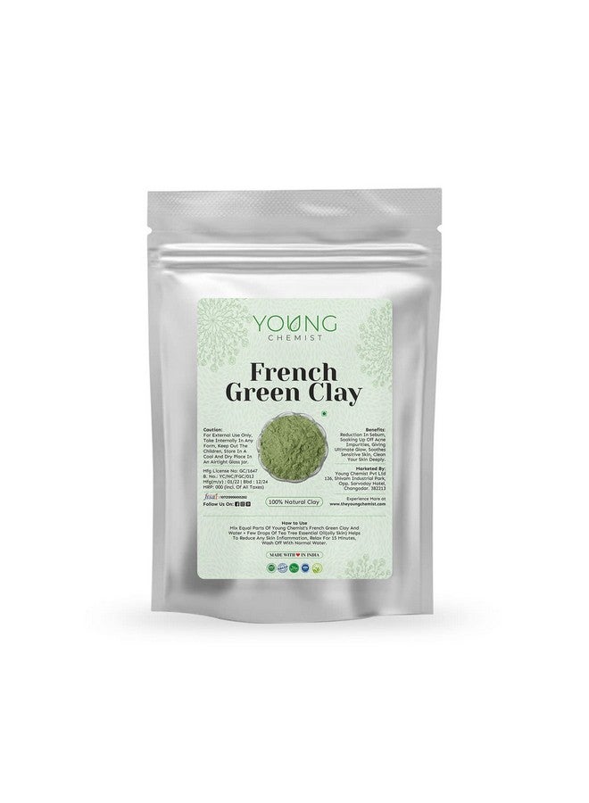 Young Chemist's French Green Clay/Skin Soothing/Raw, Vegan and Organic with Anti-inflammatory Properties/Paraben free/Good for Body, Face and Hair (all Skin Type, Powder Form, Green, 1 kg) - Image 1