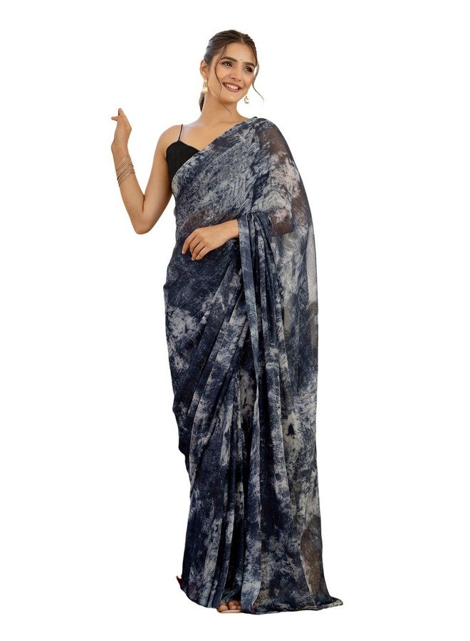 SIRIL Women's Georgette Printed One Minute Ready to Wear Saree With Unstitched Blouse Piece (50RS146_Dark Grey) - Image 1