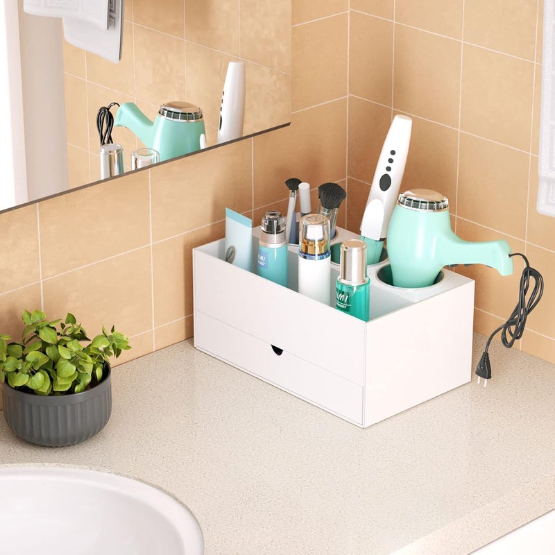 TPGP HIIMIEI Hair Tool Organizer with Drawer - White Acrylic Storage for Hair Dryers and Styling Tools - Image 3