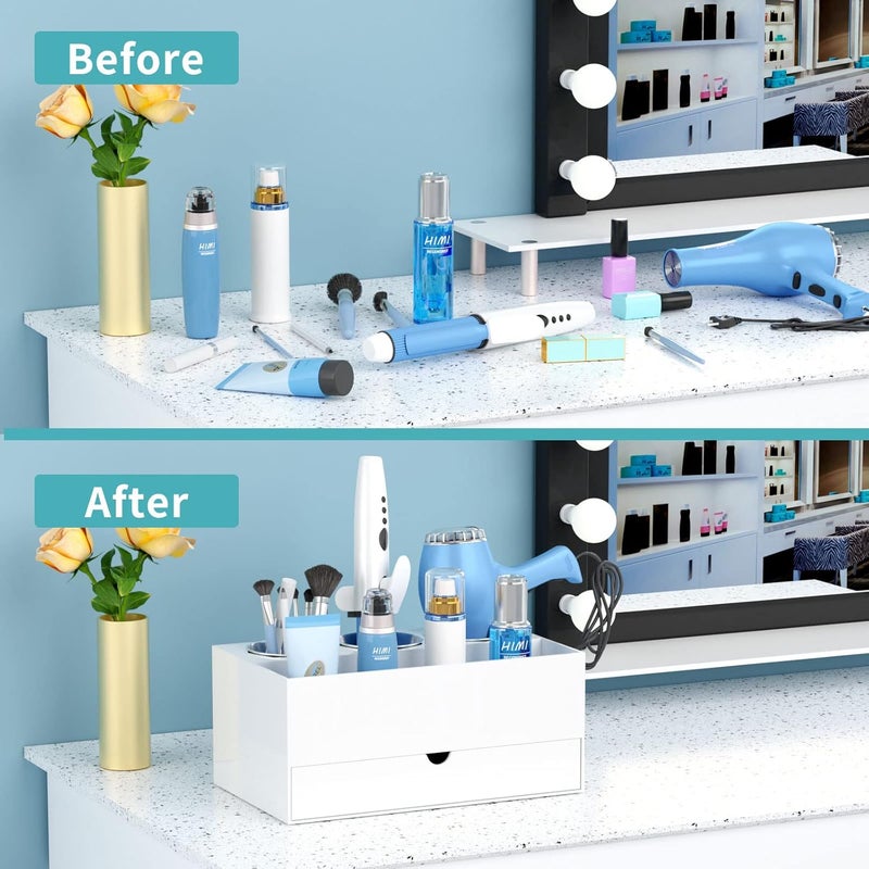 TPGP HIIMIEI Hair Tool Organizer with Drawer - White Acrylic Storage for Hair Dryers and Styling Tools - Image 5