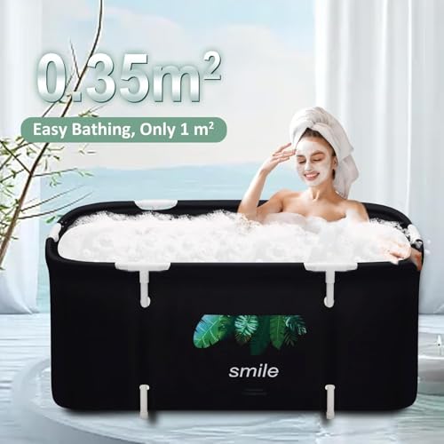 Valajogi Portable Foldable Adult Bathtub for Home, Large Plastic Soaking Tub with Drain Pipe, Freestanding Spa Bath Tub for Hot & Cold Bath, Balcony & Small Bathroom Use (Green Leaf-Smile) - Image 4