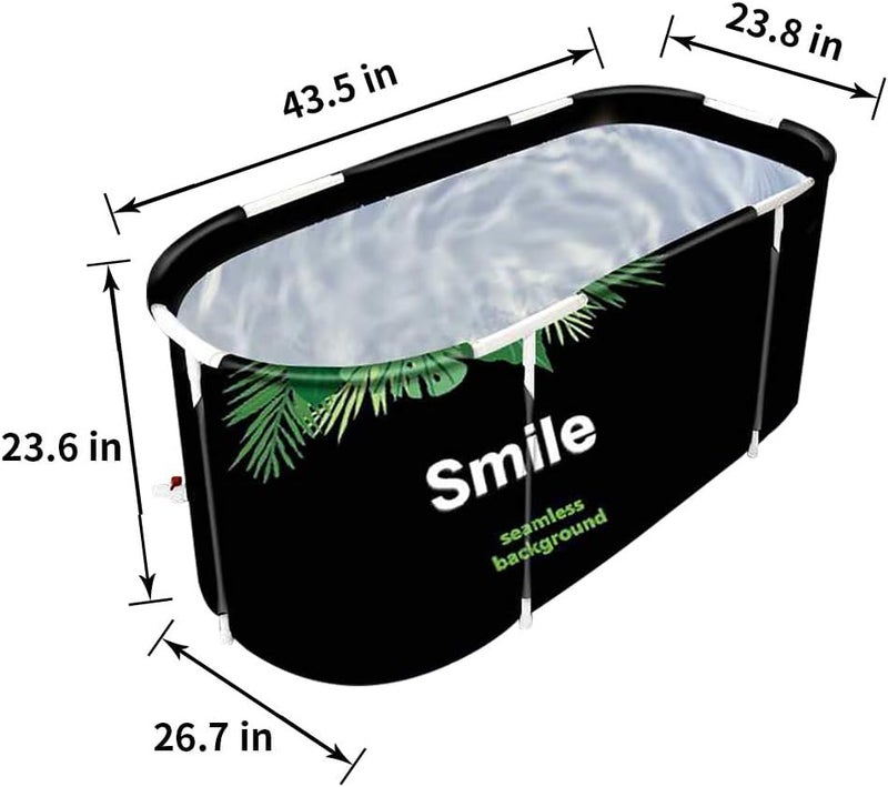 Valajogi Portable Foldable Adult Bathtub for Home, Large Plastic Soaking Tub with Drain Pipe, Freestanding Spa Bath Tub for Hot & Cold Bath, Balcony & Small Bathroom Use (Green Leaf-Smile) - Image 2