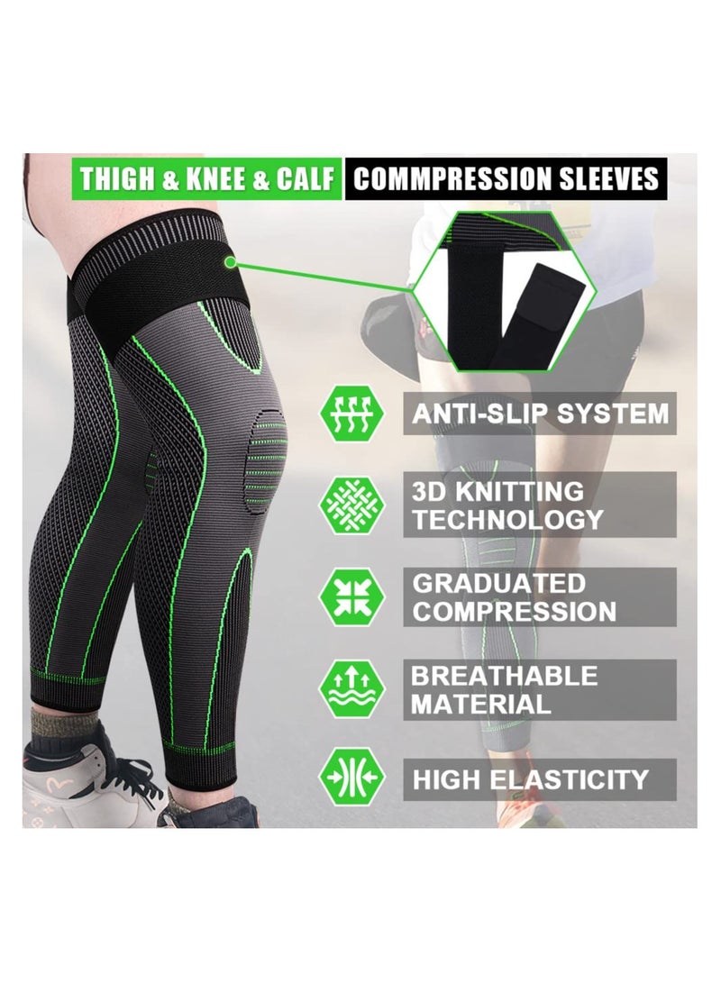 KASTWAVE Compression Leg Sleeves with Elastic Straps for Men & Women - Extra Long Knee Braces for Basketball, Football, Joint Pain - ACL Support - L - Image 3