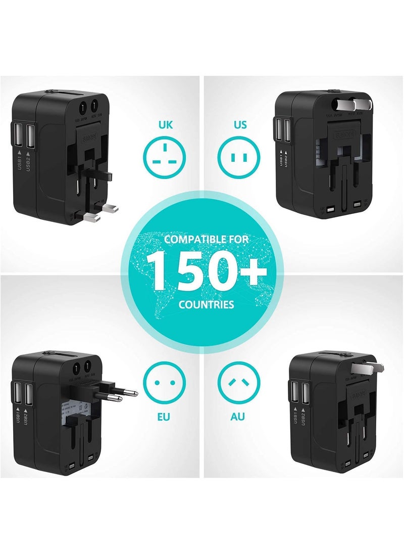 Topinon Topinon Travel Adapter Worldwide All in One International Power Adapter Universal Adapter Plug with 21A Dual USB Charging Ports for Asia Europe UK AUS and USA Black  - Image 4