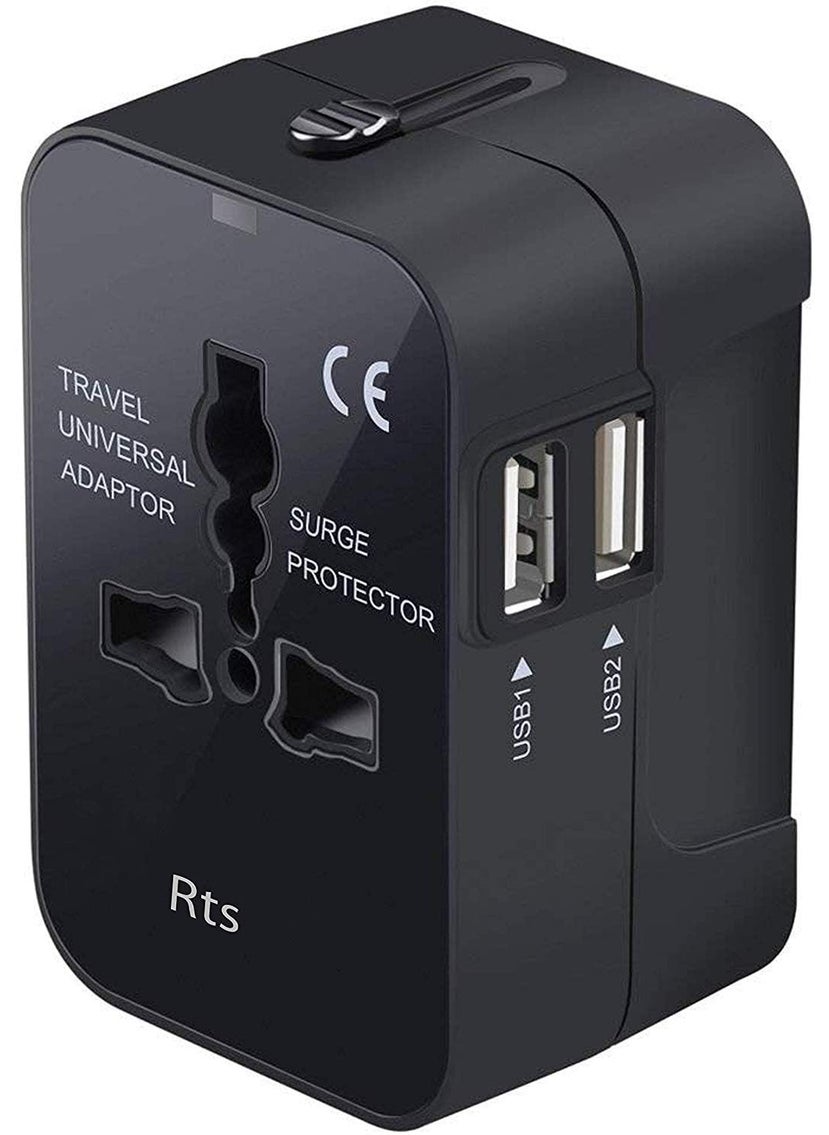 Topinon Topinon Travel Adapter Worldwide All in One International Power Adapter Universal Adapter Plug with 21A Dual USB Charging Ports for Asia Europe UK AUS and USA Black  - Image 1
