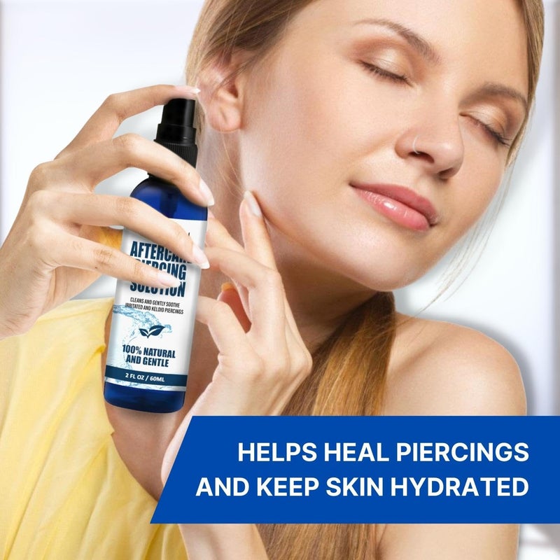 BodyJ4You Piercing Aftercare Spray - Saline Solution Natural Keloid Bump Removal - Ear Piercing Cleaner Nose Septum Belly Button Cartilage - Sea Salt Aloe Vera Rosemary - Fine Mist 2 Fl Oz - Image 4
