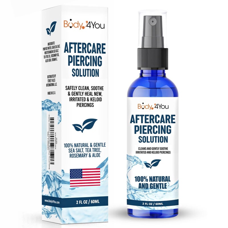 BodyJ4You Piercing Aftercare Spray - Saline Solution Natural Keloid Bump Removal - Ear Piercing Cleaner Nose Septum Belly Button Cartilage - Sea Salt Aloe Vera Rosemary - Fine Mist 2 Fl Oz - Image 3