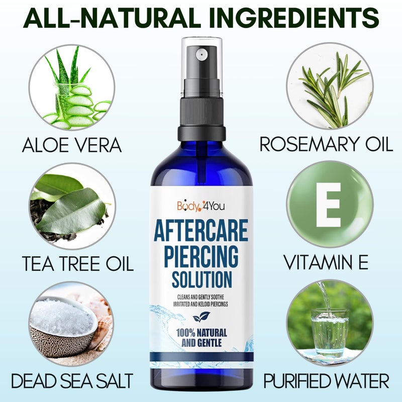 BodyJ4You Piercing Aftercare Spray - Saline Solution Natural Keloid Bump Removal - Ear Piercing Cleaner Nose Septum Belly Button Cartilage - Sea Salt Aloe Vera Rosemary - Fine Mist 2 Fl Oz - Image 2