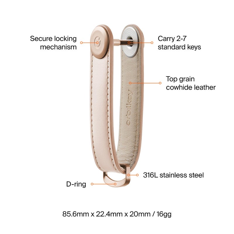 Orbitkey Leather Key Organizer | Durable, Stainless Steel Locking Mechanism, Slim & Quiet Profile | Holds up to 7 Keys, Blush with Blush Stitching - Image 5