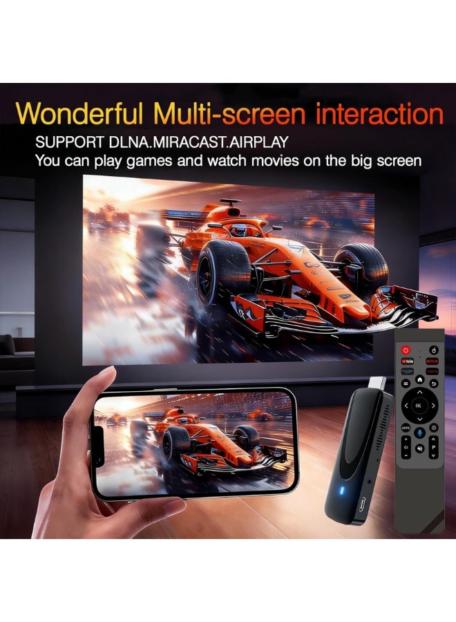 جهاز بث ذكي (Smart TV Stick) بنظام Android 14 ودقة 8K Ultra HD، مزود بذاكرة وصول عشوائي (RAM) سعة 2 جيجابايت وذاكرة تخزين (ROM) سعة 16 جيجابايت، وتقنية WiFi 6 مزدوجة النطاق، وBluetooth 5.0، ودعم HDR10+، ومعالج رباعي النواة؛ يتميز بمنفذ HDMI، وميزة انعكاس الشاشة، وجهاز تحكم عن بُعد صوتي، ودعم منافذ USB وبطاقات TF، مما يجعله مثالياً لتطبيقات Netflix وYouTube والألعاب والترفيه المنزلي. - Image 5