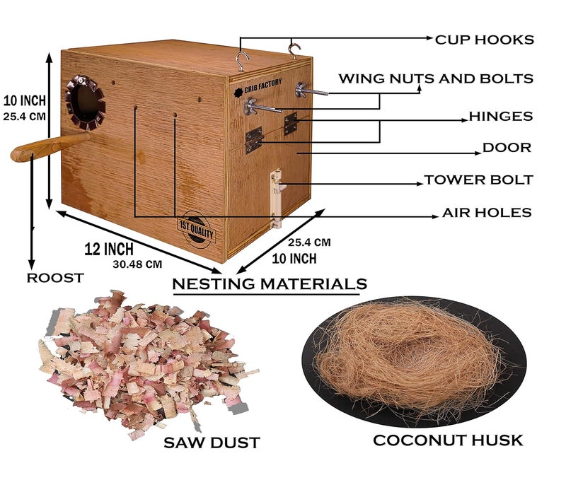 CRIB FACTORY Perfect Breeding Box for Cockatiel Birds | HIGH-QULTY Plywood | 12X10X10 INCH | Designed for Cockatiel with one Tray (Without Tray) - Image 2