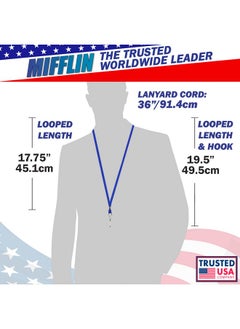 MIFFLIN -Usa Flat Lanyards For Id Badges (Blue, 36 Inch, 100 Pack), Comfortable Neck Straps  - Image 3