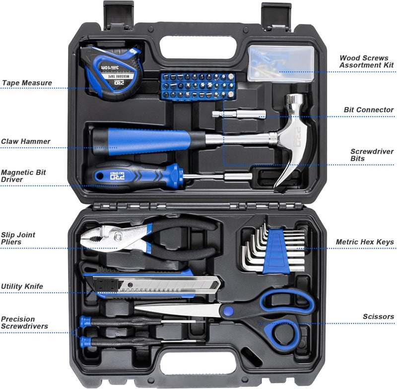 Prostormer 93-Piece Tool Kit, Basic Household Repair Tool Set with Toolbox Storage Case, Small Starter Tool Box Kit for Homeowners and College Students (Blue) - Image 3