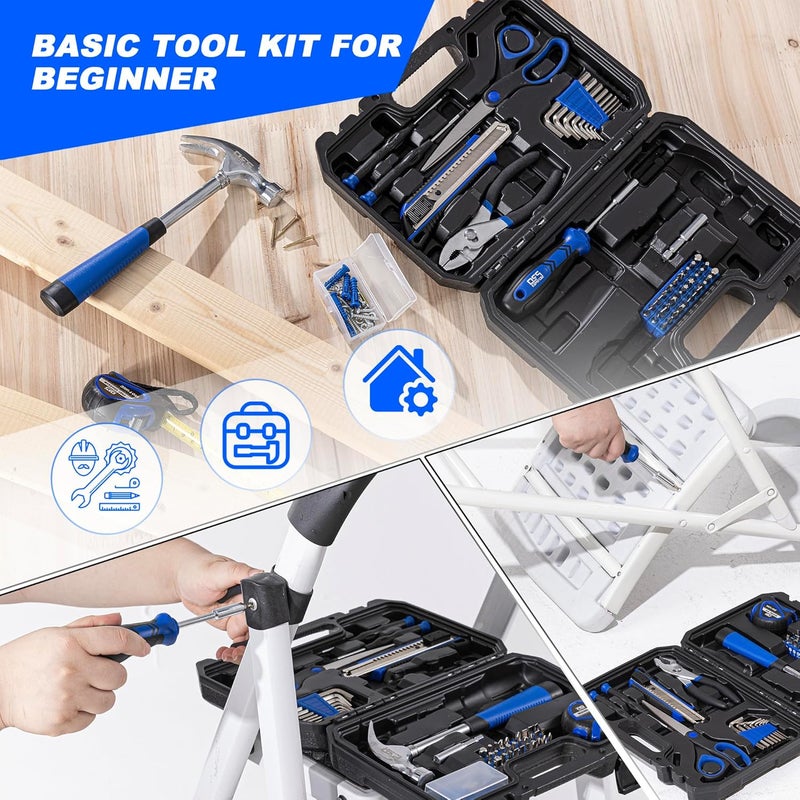 Prostormer 93-Piece Tool Kit, Basic Household Repair Tool Set with Toolbox Storage Case, Small Starter Tool Box Kit for Homeowners and College Students (Blue) - Image 4