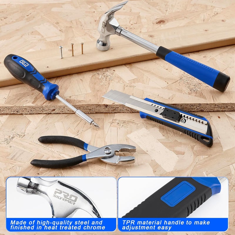 Prostormer 93-Piece Tool Kit, Basic Household Repair Tool Set with Toolbox Storage Case, Small Starter Tool Box Kit for Homeowners and College Students (Blue) - Image 5