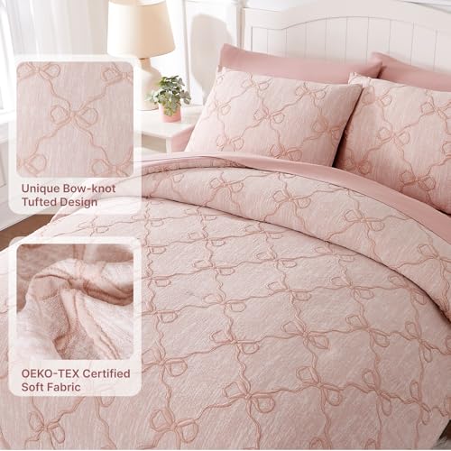 Wink Deer Queen Comforter Set with Sheets for Girls-7 Pieces Jacquard Bed in A Bag Queen Bedding Sets with Pink Comforter, Sheets, Pillowcases & Shams for Kids (Pink Diamond, 90" X 90") - Image 3