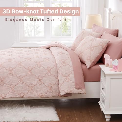 Wink Deer Queen Comforter Set with Sheets for Girls-7 Pieces Jacquard Bed in A Bag Queen Bedding Sets with Pink Comforter, Sheets, Pillowcases & Shams for Kids (Pink Diamond, 90" X 90") - Image 5
