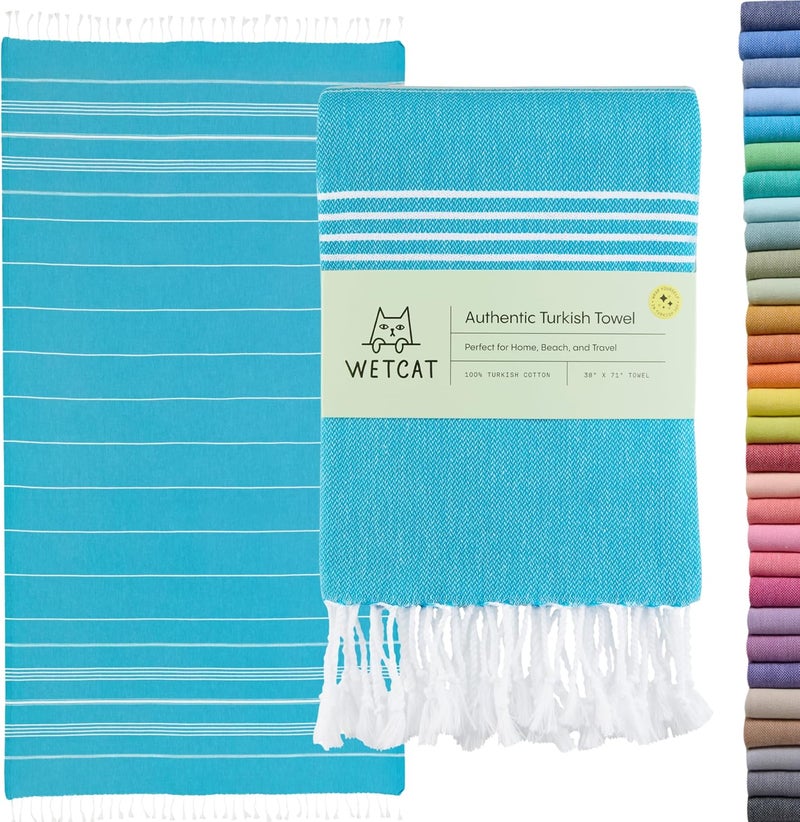 ويت كات منشفة شاطئ تركية WETCAT كبيرة الحجم (38"×71") 100% قطن تركي، مصنوعة في تركيا - خالية من الرمال، كبيرة جدًا، فائقة النعومة، سريعة الجفاف، مدمجة وخفيفة للسفر - فيروزي - Image 1