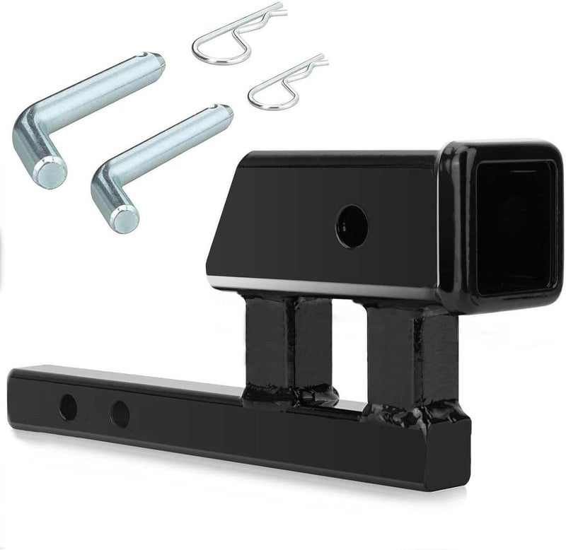 Geksion 1.25" to 2" Hitch Adapter Solid Shank, 4" Rise/Drop, 1.25" Extension with 2 Sets of Hitch Pins & Clips - Image 1