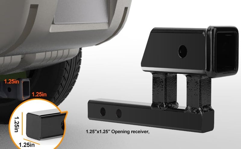 Geksion 1.25" to 2" Hitch Adapter Solid Shank, 4" Rise/Drop, 1.25" Extension with 2 Sets of Hitch Pins & Clips - Image 5