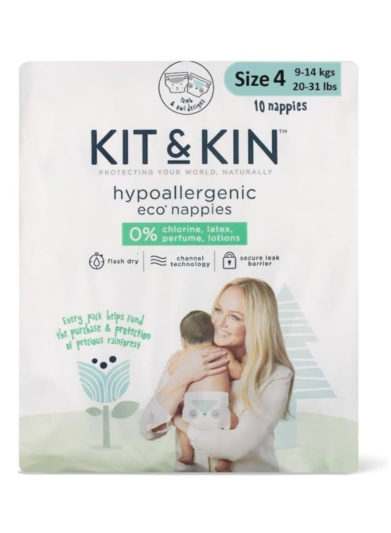 KIT & KIN Eco Friendly Premium Baby Diapers | Flash Dry Disposable Diapers, Leak Protection Hypoallergenic Diaper Size 4, for Skin Protection Vegan Baby Diapers (Size 4 (pack of 10), Taped Diapers)