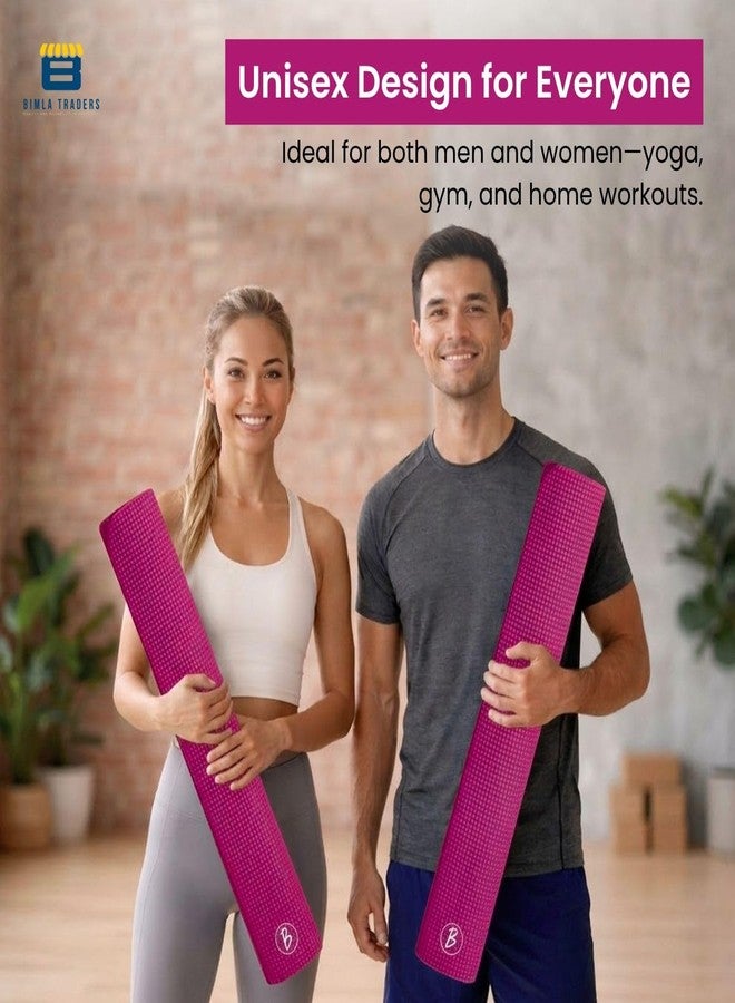 Btag Premium PVC Yoga Mat for Women & Men | Anti-Slip Exercise & Gym Mat for Home Workouts | Lightweight & Durable | 6 mm (Dark_Pink) - Image 2