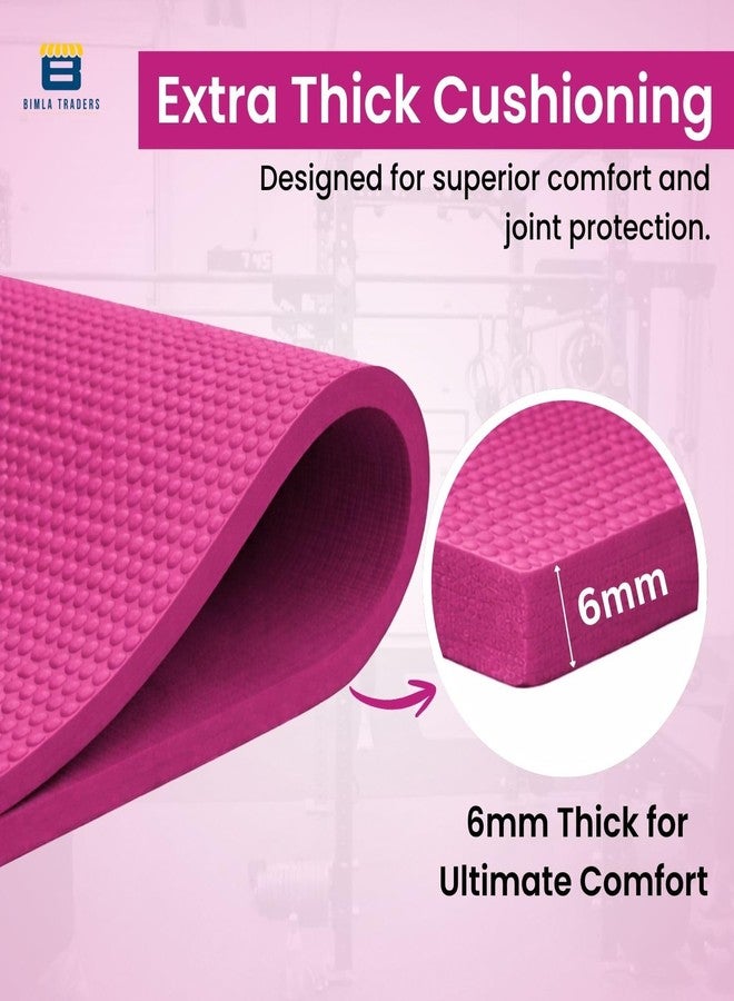 Btag Premium PVC Yoga Mat for Women & Men | Anti-Slip Exercise & Gym Mat for Home Workouts | Lightweight & Durable | 6 mm (Dark_Pink) - Image 4
