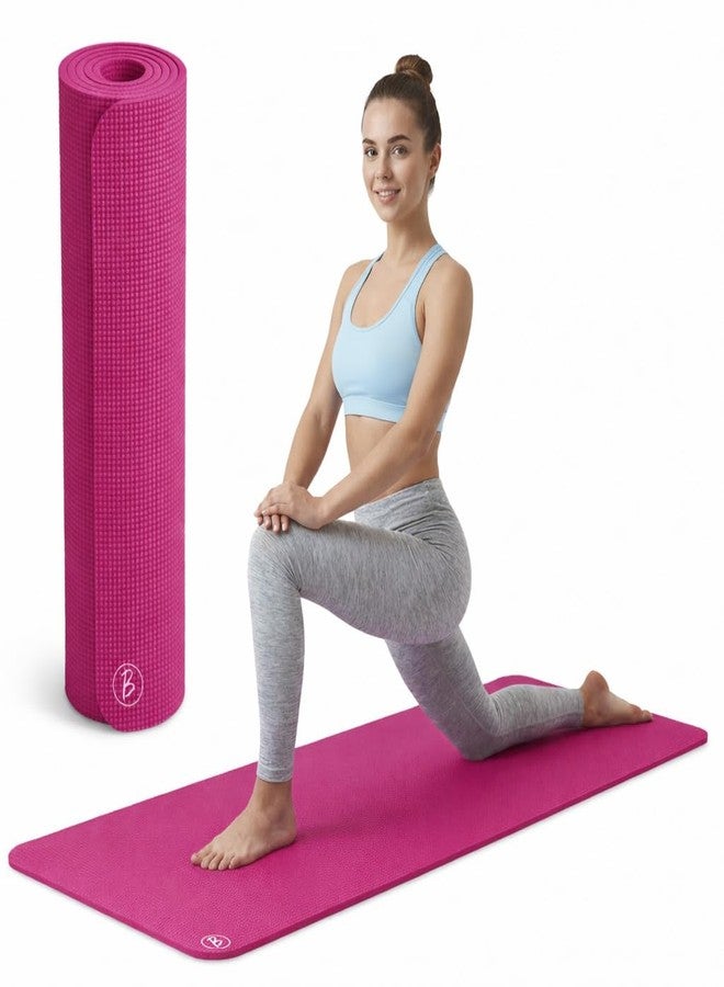 Btag Premium PVC Yoga Mat for Women & Men | Anti-Slip Exercise & Gym Mat for Home Workouts | Lightweight & Durable | 6 mm (Dark_Pink) - Image 1