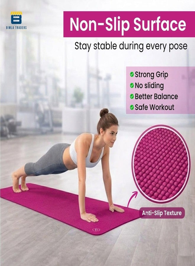 Btag Premium PVC Yoga Mat for Women & Men | Anti-Slip Exercise & Gym Mat for Home Workouts | Lightweight & Durable | 6 mm (Dark_Pink) - Image 5