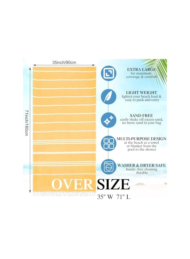 The Bros Turkish Beach Towel,180x90cm Oversized Turkish Cotton with Travel Bag Large Quick Dry Lightweight Turkish Beach Towels for Beach, Bath, Pool Travel Towels (Yellow)  - Image 2