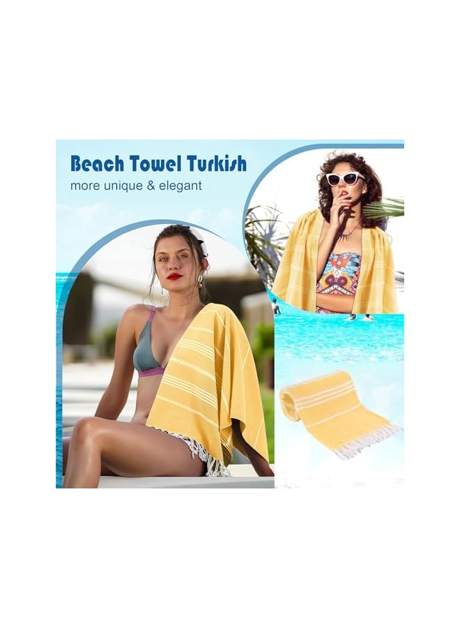 The Bros Turkish Beach Towel,180x90cm Oversized Turkish Cotton with Travel Bag Large Quick Dry Lightweight Turkish Beach Towels for Beach, Bath, Pool Travel Towels (Yellow)  - Image 3
