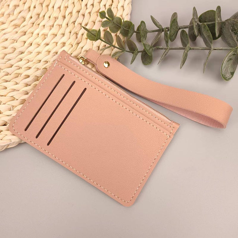 Womens change ultra-thin card bag with zipper solid color short card holder drivers license card factory direct sales019 light pink 019 light pink