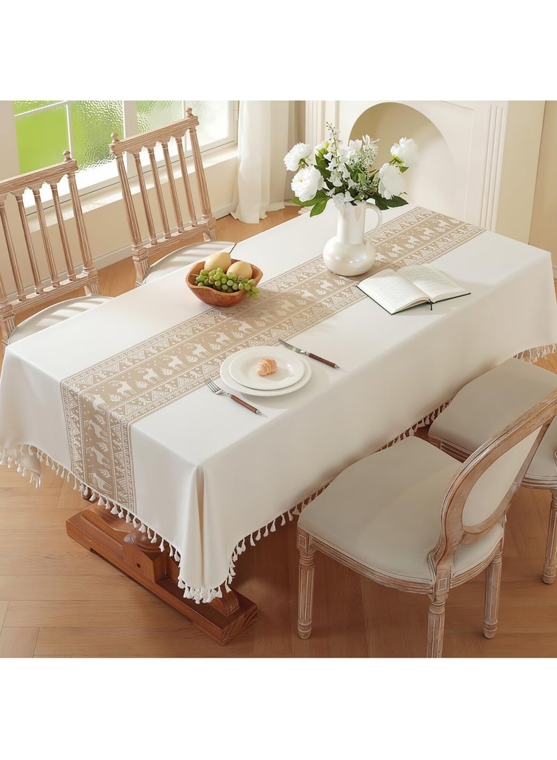Table cloths Rectangular Cotton Linen Tablecloth with Tassel Dust-Proof Washable Table Cover for Kitchen Dinning Outdoor Tabletop Decorations (90*140CM) - Image 2