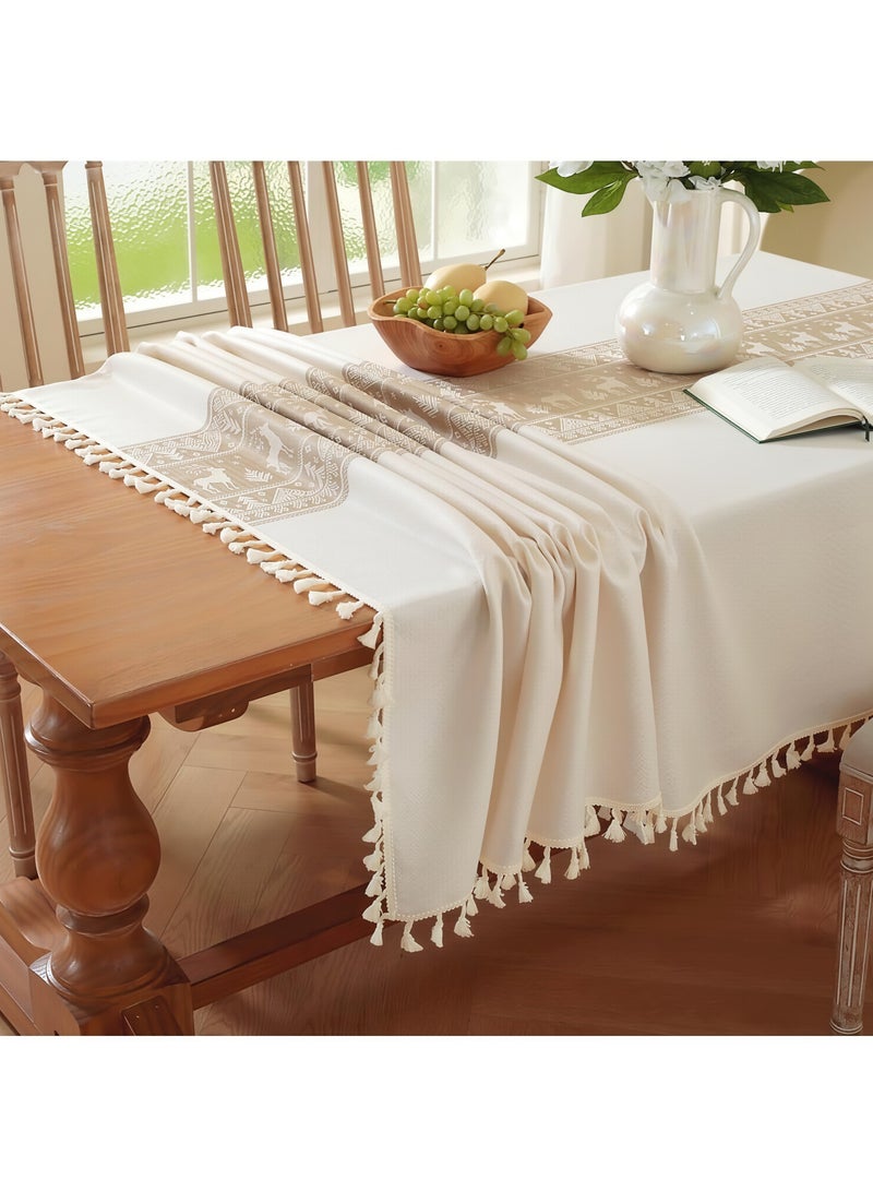 Table cloths Rectangular Cotton Linen Tablecloth with Tassel Dust-Proof Washable Table Cover for Kitchen Dinning Outdoor Tabletop Decorations (90*140CM) - Image 5
