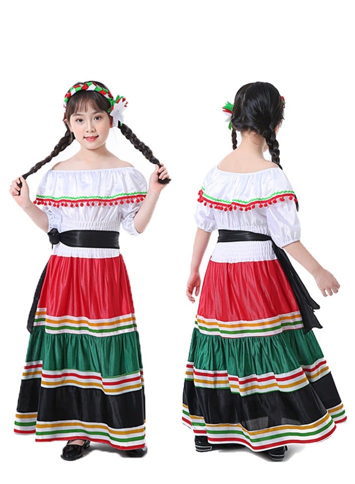 New Mexican Girl's Traditional Party Dress Ethnic Fiesta Celebration Gown for Toddler & Little Kids - Image 1