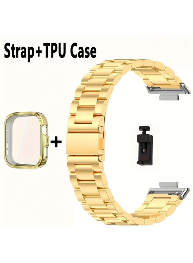 Golden Stainless Steel TPU Hybrid Strap Protective Case For Huawei Watch Fit 4 Pro - Image 1