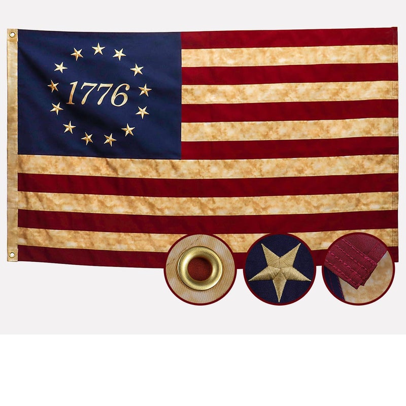 AGUIFLGS Betsy Ross 1776 Tea-Stained Vintage Style Flag 3x5 Ft Deluxe Water Resistant Series Historical Flags Made From Heavy Duty Super Tough Spun Polyester/Embroidered Design/Sewn Stripes/Brass Grommets,US Flags Perfect for Outside - Image 1