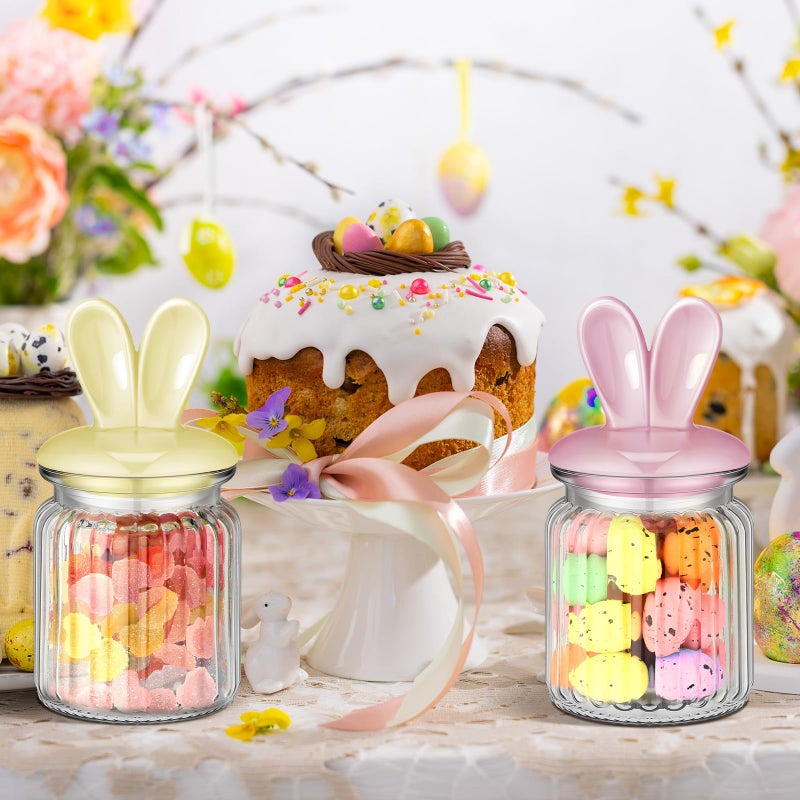 Nitial Easter Decorations- 4 Pcs Large Easter Glass Jars with Ceramic Bunny Ear Lid-rabbits Cookie Jars 7.8 oz Pastel Glass Food Storage for Chocolate Candy Sweets Gift Mini Eggs Table Decoration - Image 5