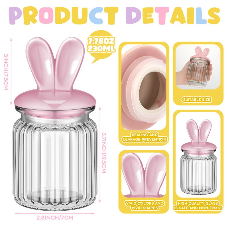 Nitial Easter Decorations- 4 Pcs Large Easter Glass Jars with Ceramic Bunny Ear Lid-rabbits Cookie Jars 7.8 oz Pastel Glass Food Storage for Chocolate Candy Sweets Gift Mini Eggs Table Decoration - Image 3