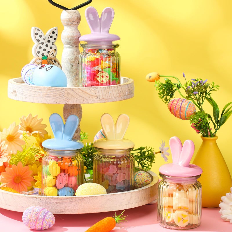 Nitial Easter Decorations- 4 Pcs Large Easter Glass Jars with Ceramic Bunny Ear Lid-rabbits Cookie Jars 7.8 oz Pastel Glass Food Storage for Chocolate Candy Sweets Gift Mini Eggs Table Decoration - Image 4