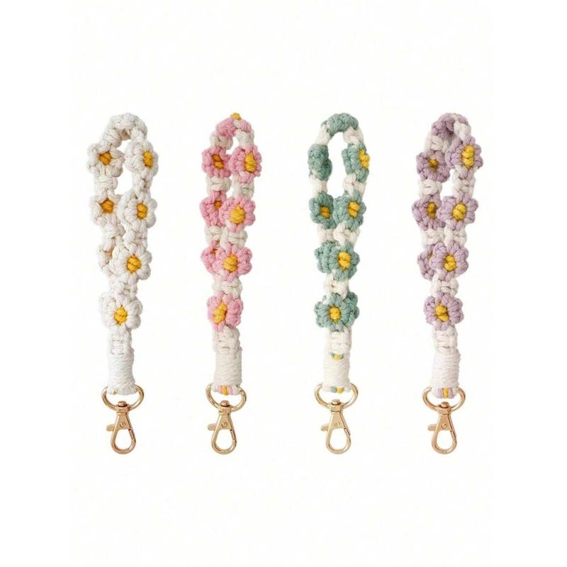1pc Handmade Crochet Bohemian Style Daisy Wristband, Key Chain Strap, Water Bottle Handle Rope, Ideal Gift For Friends And Lovers School Car Accessories Cute Goth Y2k - Image 2