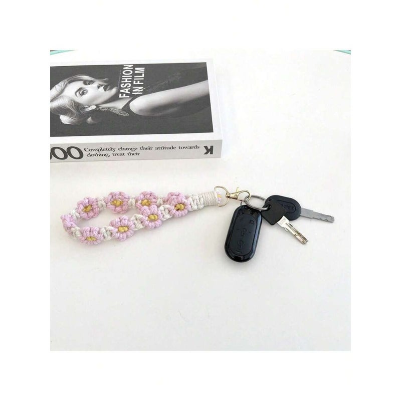 1pc Handmade Crochet Bohemian Style Daisy Wristband, Key Chain Strap, Water Bottle Handle Rope, Ideal Gift For Friends And Lovers School Car Accessories Cute Goth Y2k - Image 5