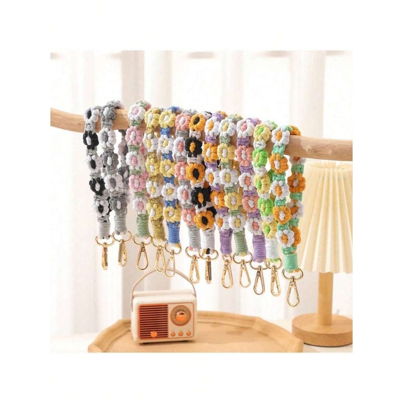 1pc Handmade Crochet Bohemian Style Daisy Wristband, Key Chain Strap, Water Bottle Handle Rope, Ideal Gift For Friends And Lovers School Car Accessories Cute Goth Y2k - Image 3