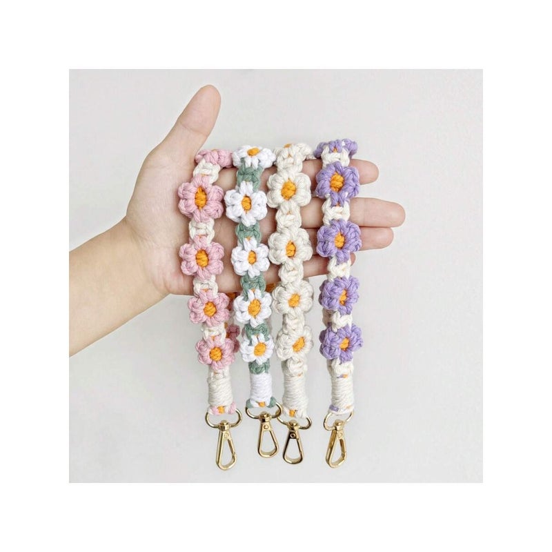 1pc Handmade Crochet Bohemian Style Daisy Wristband, Key Chain Strap, Water Bottle Handle Rope, Ideal Gift For Friends And Lovers School Car Accessories Cute Goth Y2k - Image 1