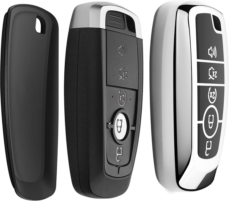 Sindeda Premium Soft TPU Key Fob Cover for Ford with Keychain - Silver - Image 4