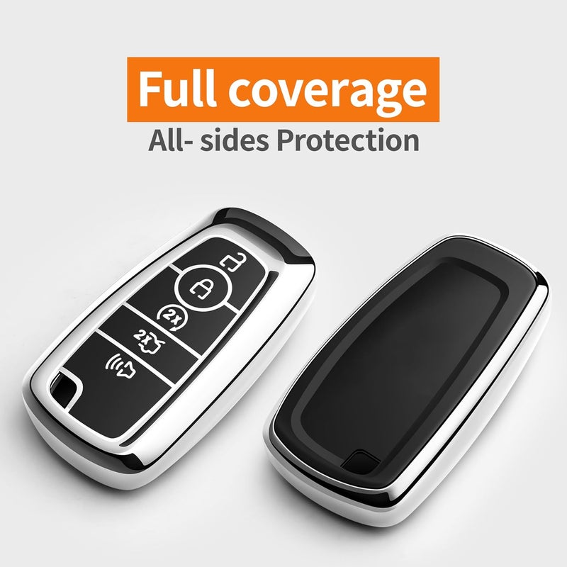 Sindeda Premium Soft TPU Key Fob Cover for Ford with Keychain - Silver - Image 3