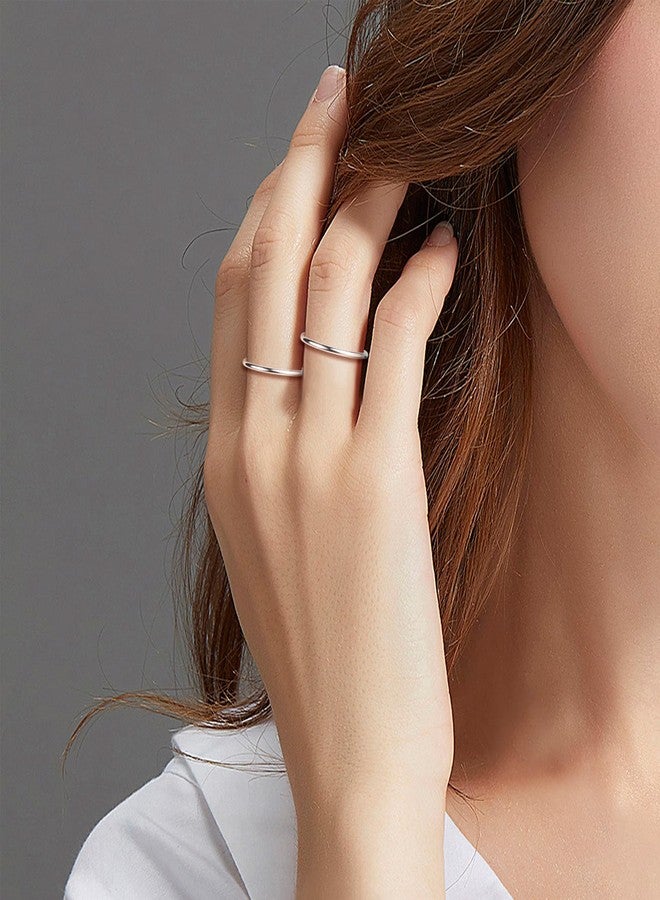 CANDYFANCY 2pcs 925 Sterling Silver 1.2mm Stacking Midi Thin Rings Thumb Pinky Ring Stack Knuckle Rings for Women Band Ring Size 8 - Image 3