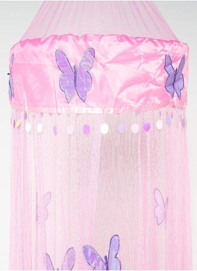 OctoRose - OctoRose Butterfly Round Hoop Bed Canopy | Pink Hanging Canopy Bed Decor | Fits Full Crib, Kids Beds, Twin, Queen, & King | Cute & Aesthetic Canopy Mosquito Netting | 100% Polyester Mesh Netting - Image 1