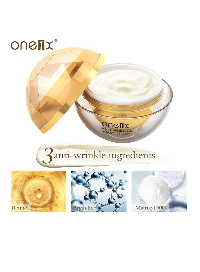 one1x Anti Aging Face Cream Moisturizer, Firming Facial Cream with Retinol and Hyaluronic Acid & Vitamin C for Wrinkles Fine Lines, Organic Face Moisturizer for Dry Skin Care, Day and Night Face Lift Cream 50ML - Image 2
